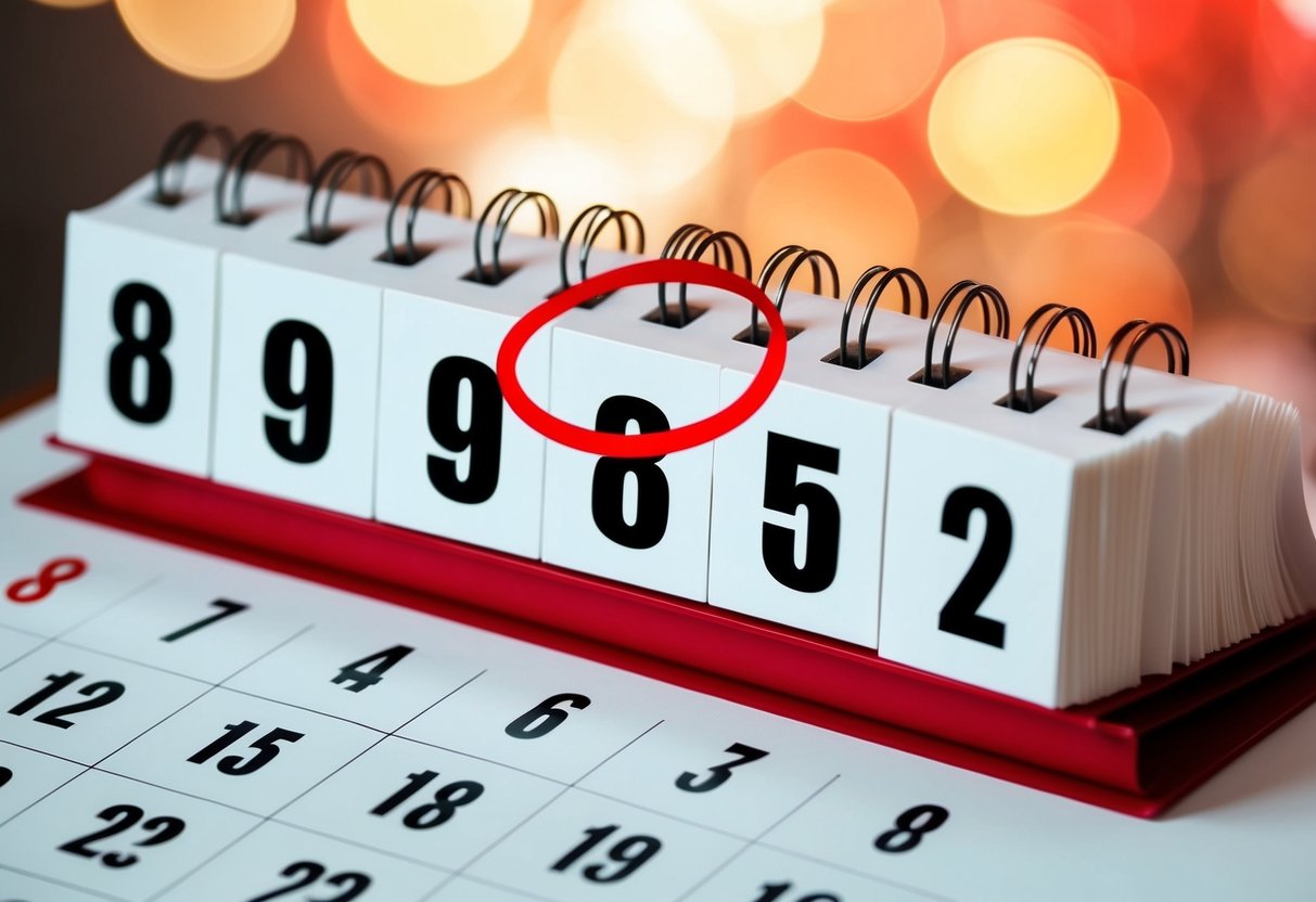A calendar with the date 8 months in the future circled in red