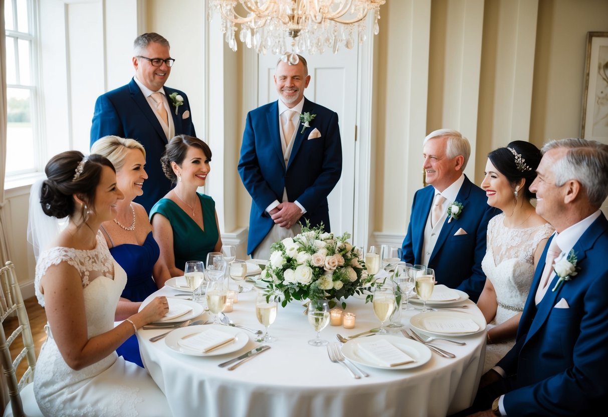 The bridal table is traditionally occupied by the newlyweds, their parents, and the maid of honor and best man