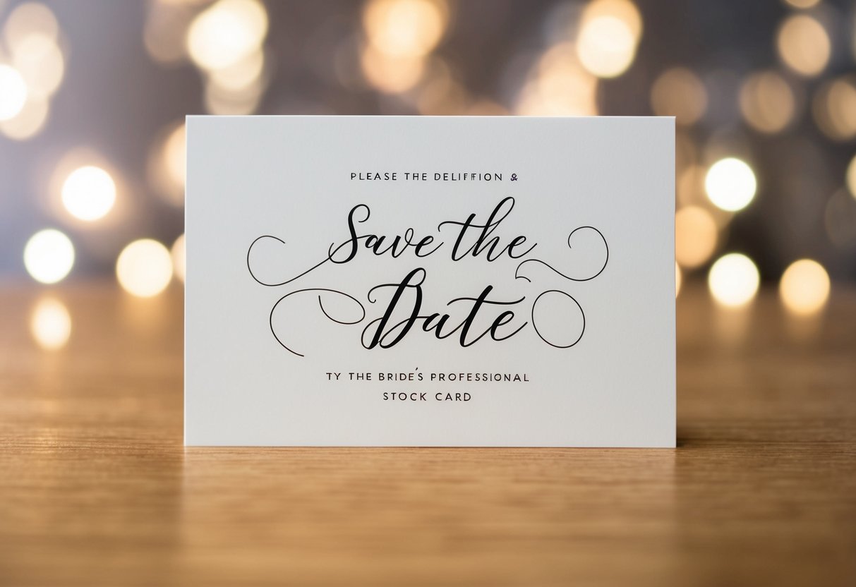 A beautifully designed Save the Date card with the bride's name prominently displayed