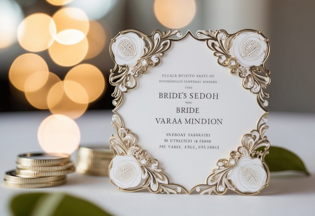A decorative wedding invitation with the bride's name prominently displayed