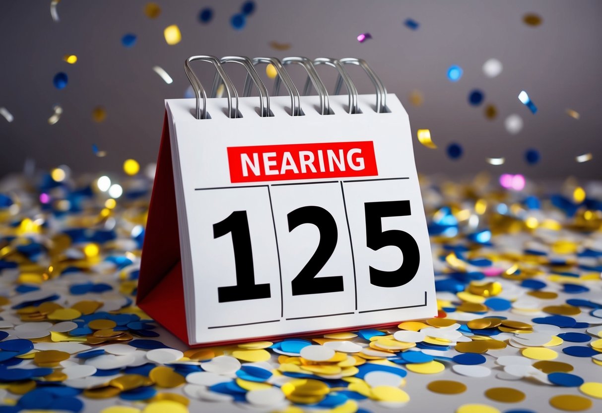 A calendar with a marked date nearing the event, surrounded by scattered confetti and a sense of urgency
