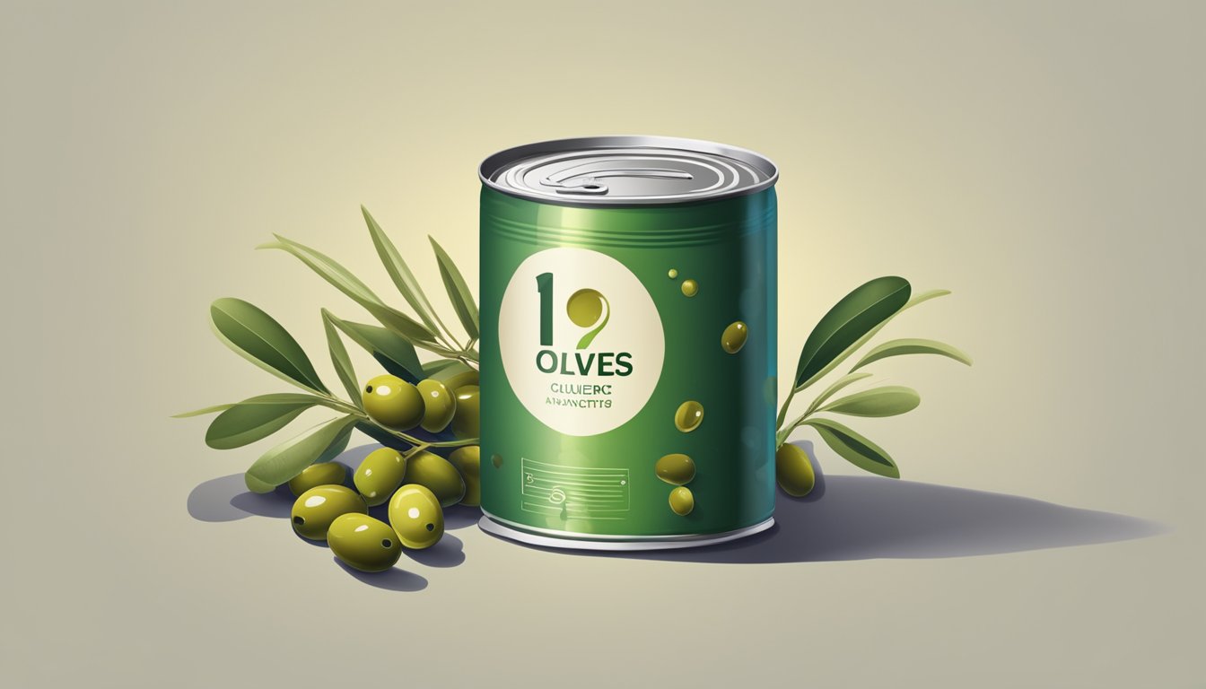 A can of olives with a faded expiration date, surrounded by question marks