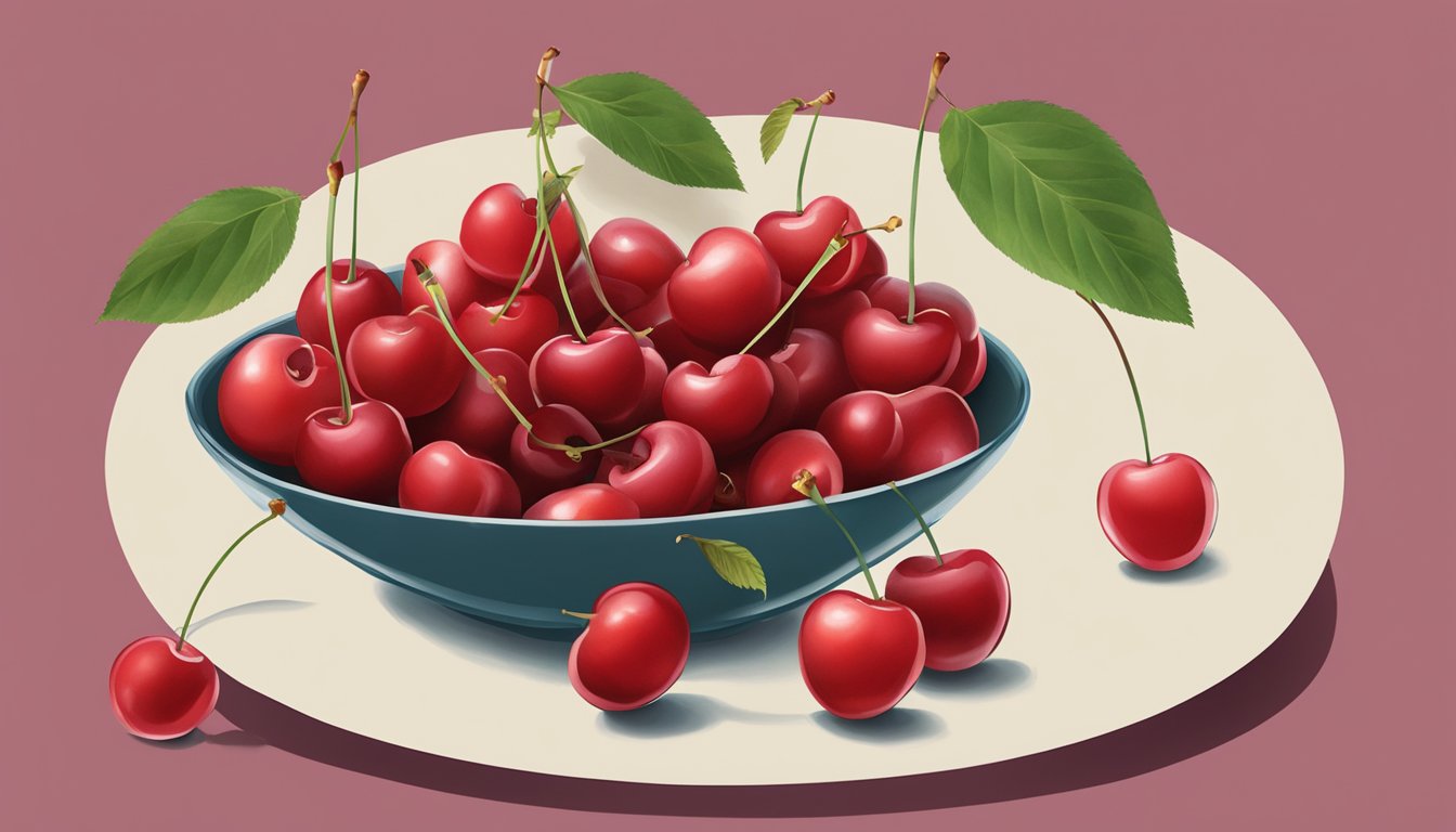 A bowl of cherries with pits, a question mark, and a red "X" over the pits