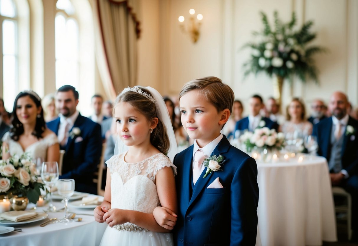 A wedding scene with elegant decor and no children present