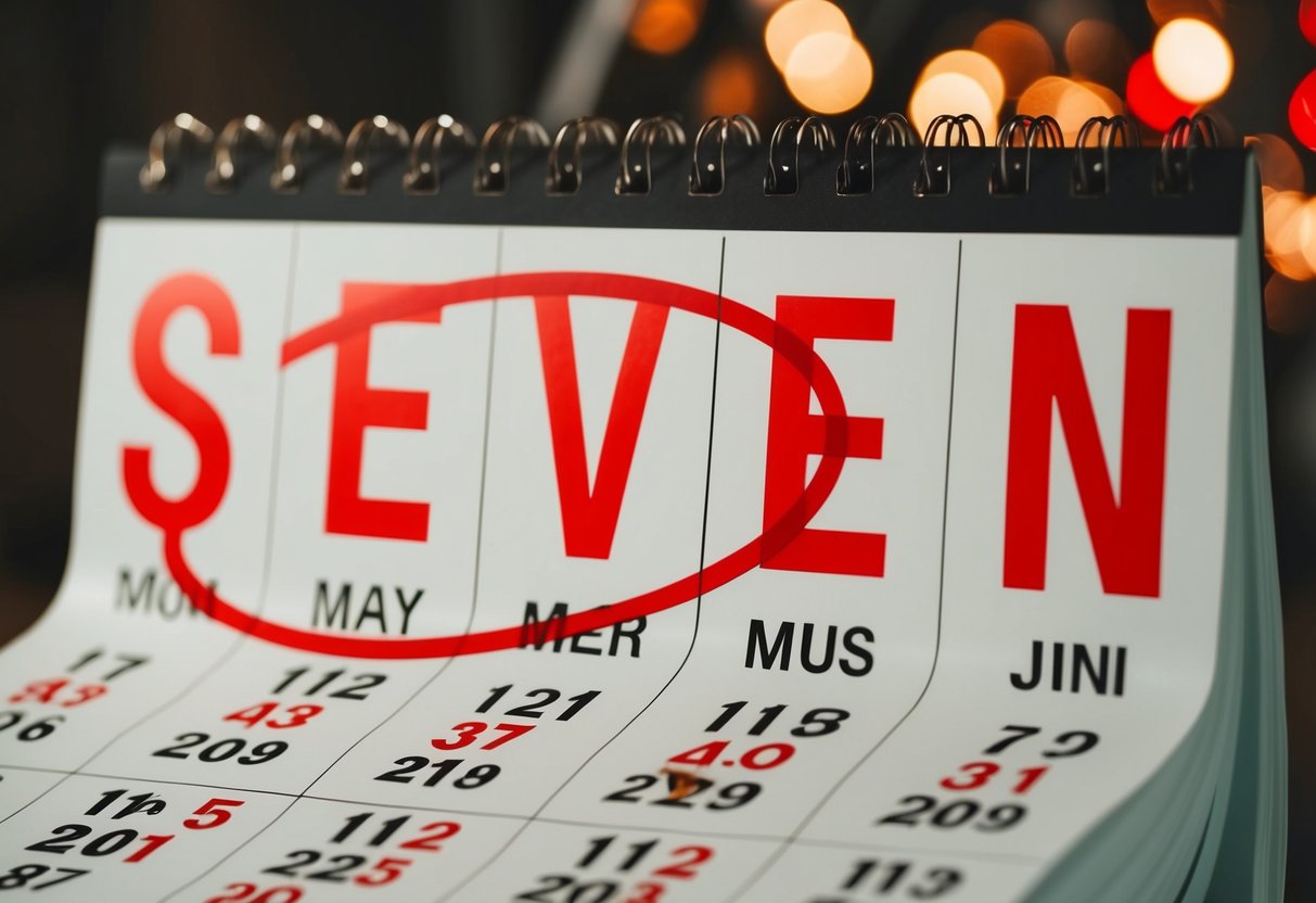 A calendar with the date seven months in the future circled in red