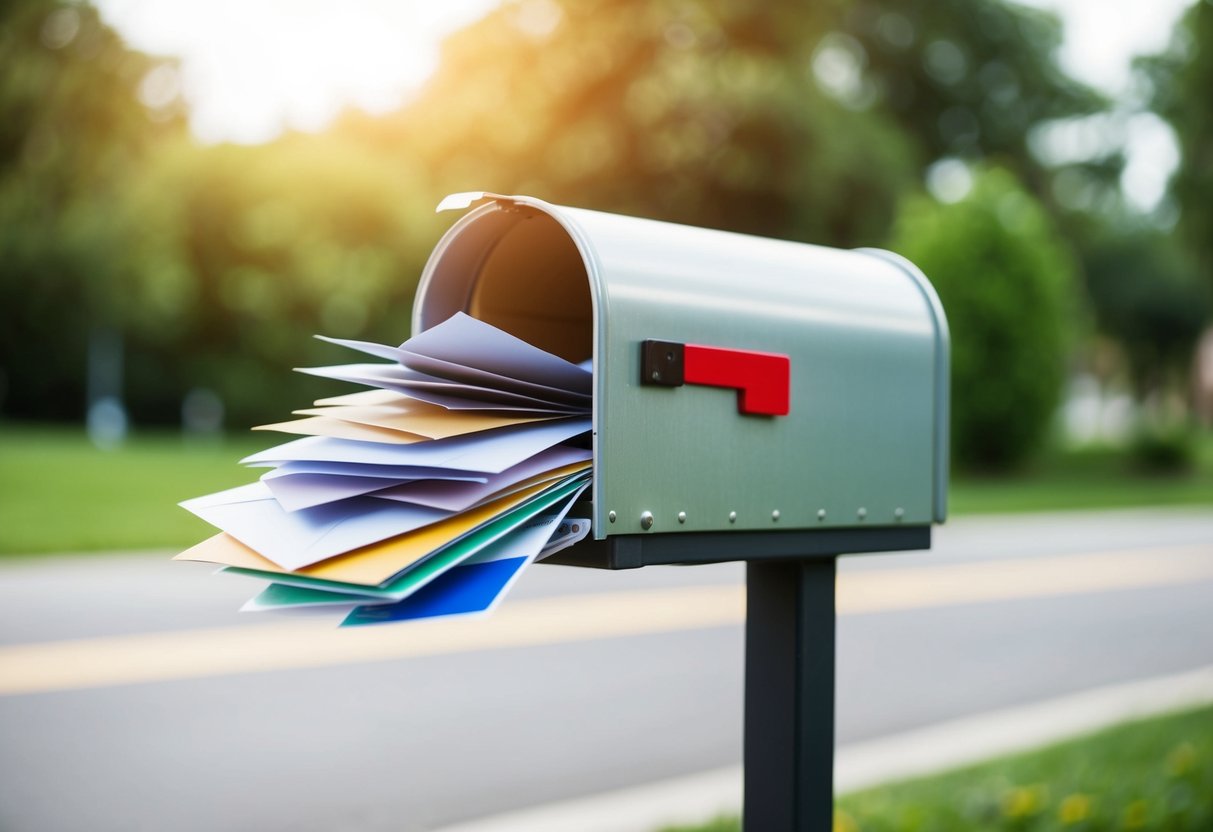 A mailbox overflowing with envelopes and postcards