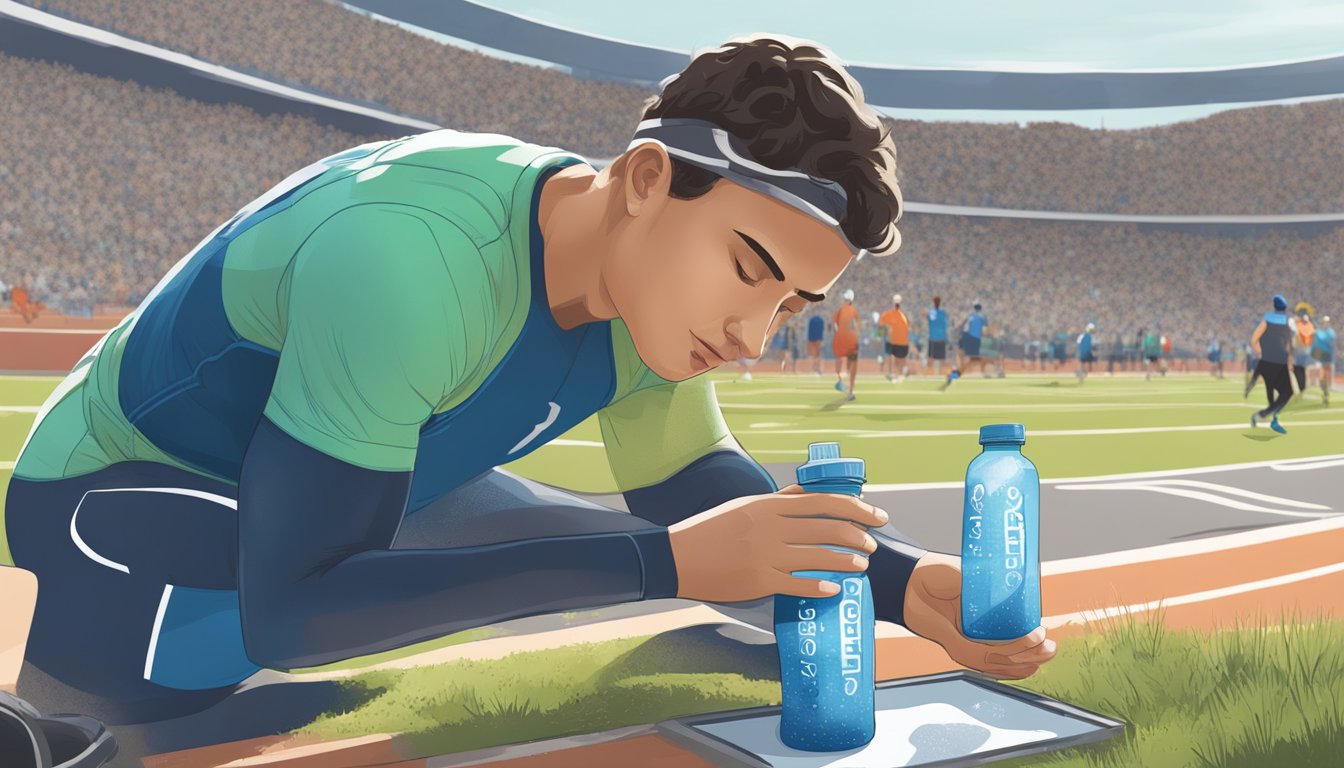 A runner adding chia seeds to a water bottle before a race