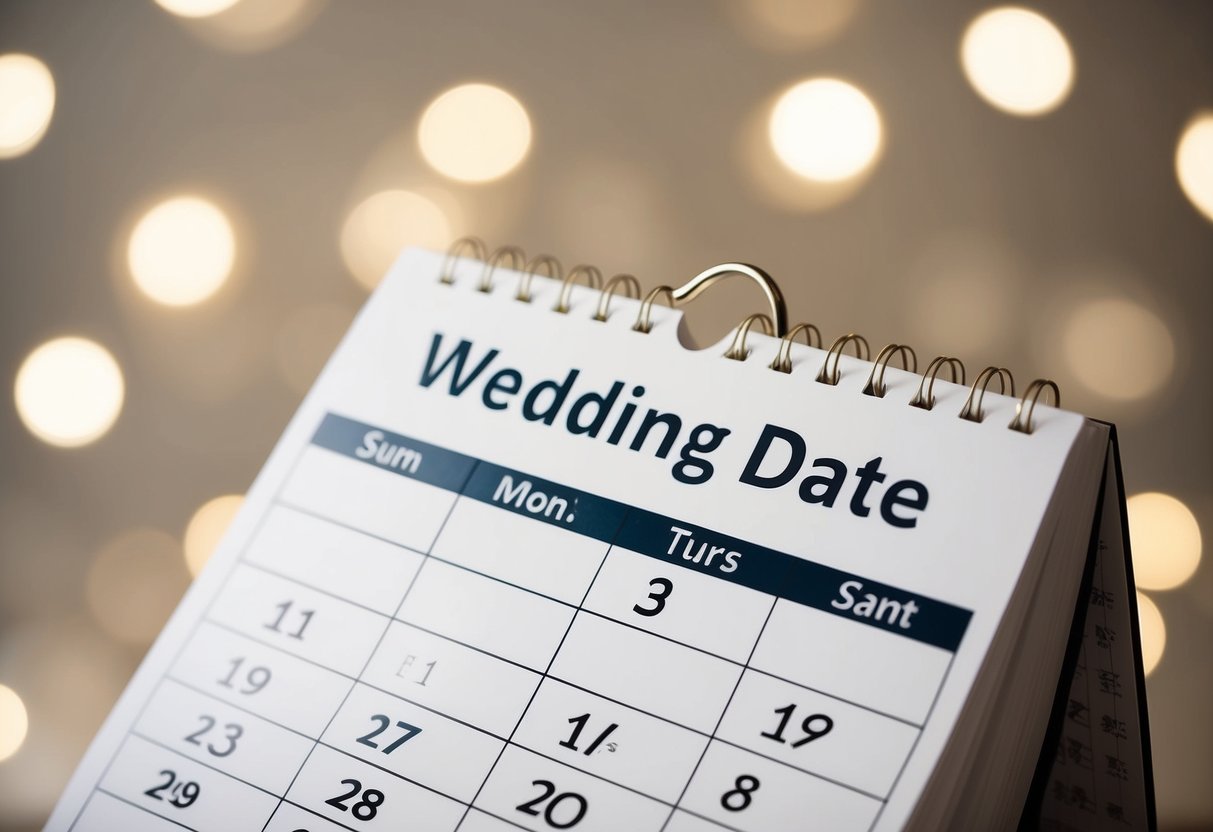 A calendar with a wedding date marked 3 months in advance, surrounded by check marks and reminders