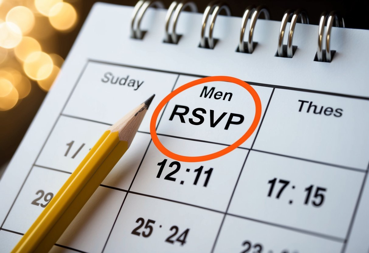 A calendar with a circled date and a pencil hovering over it, indicating a deadline for RSVP