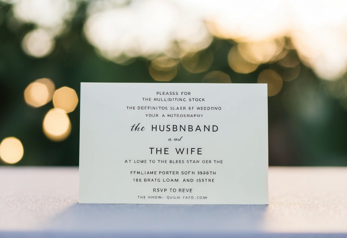 A wedding invitation with the husband's name listed first, followed by the wife's name