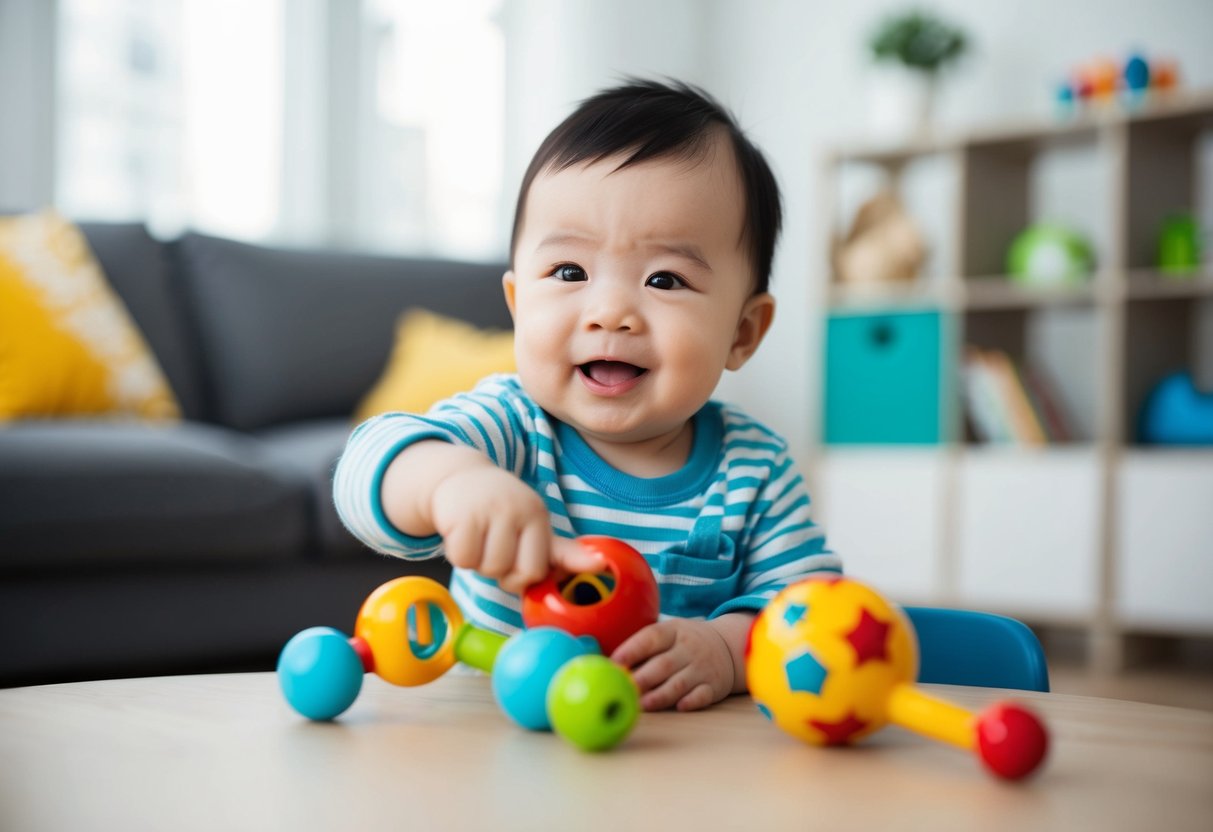 A 14-month-old points to a favorite toy, showing recognition and using simple words like "mama" or "dada" to communicate with caregivers