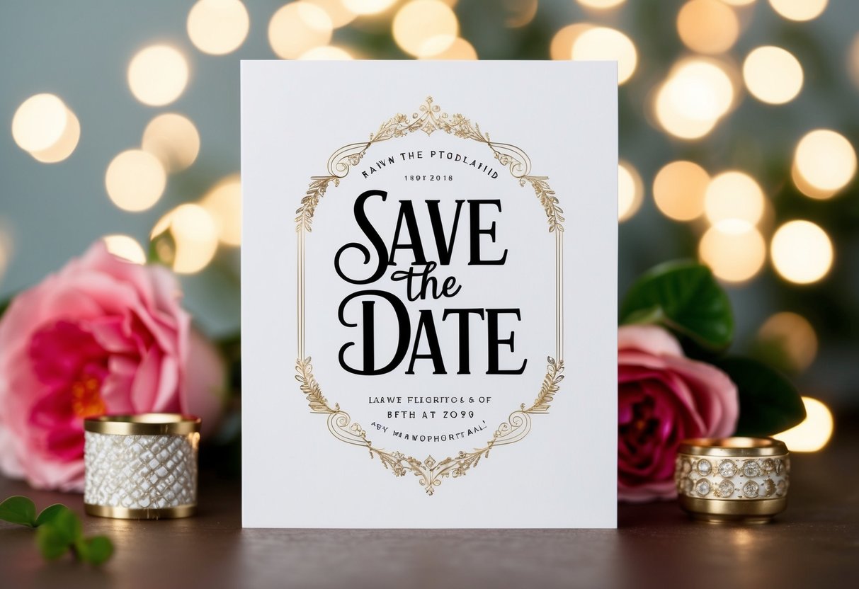 A beautifully designed save the date card with elegant typography and decorative elements