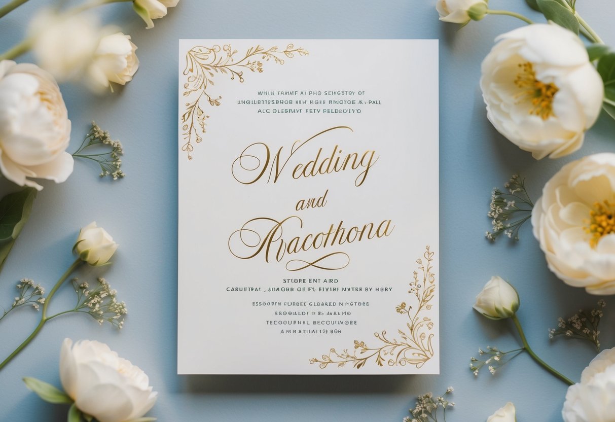 A wedding invitation with two elegant names intertwined in a decorative script, surrounded by delicate floral motifs