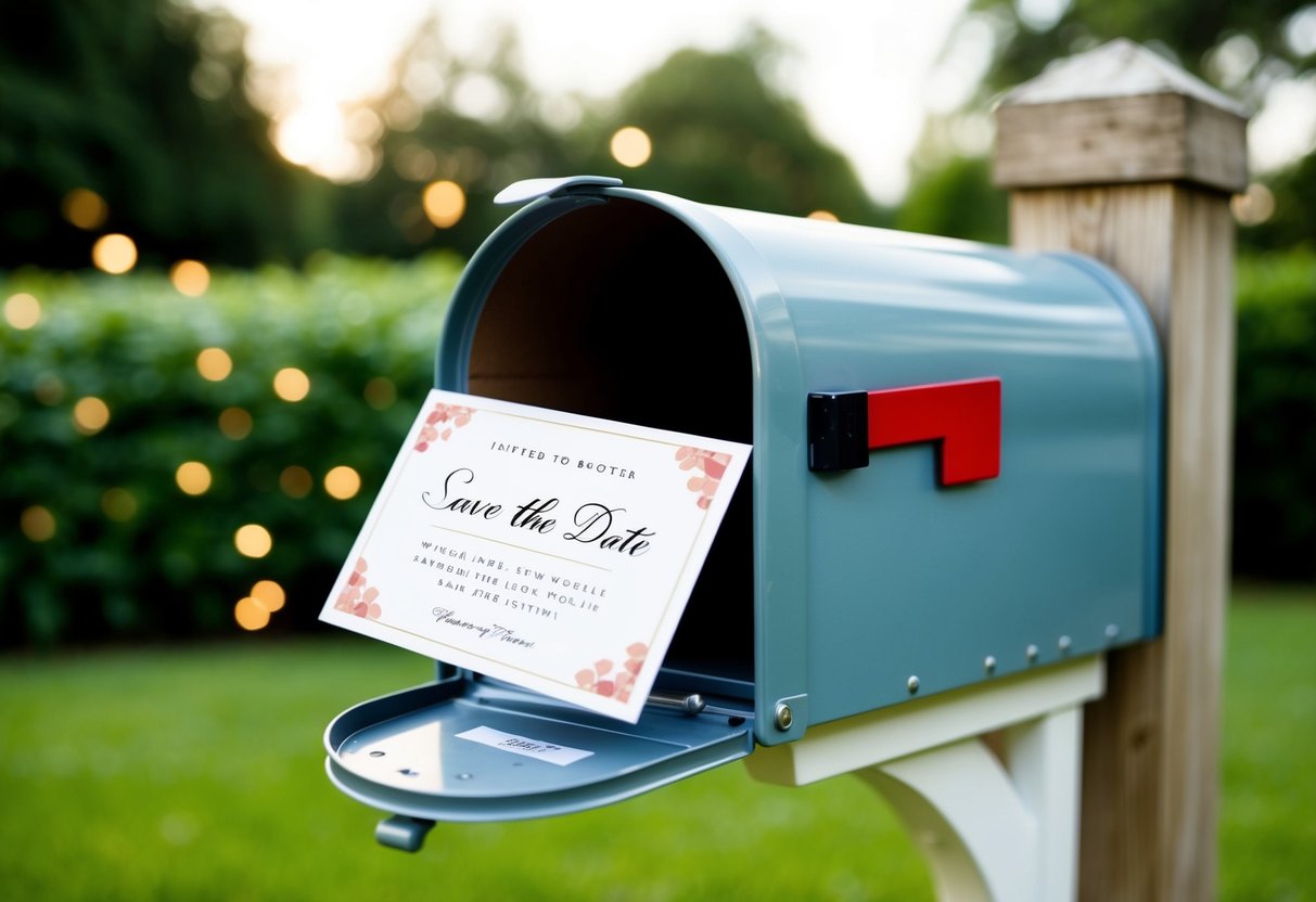 A mailbox with a save the date card inside, but no invitation