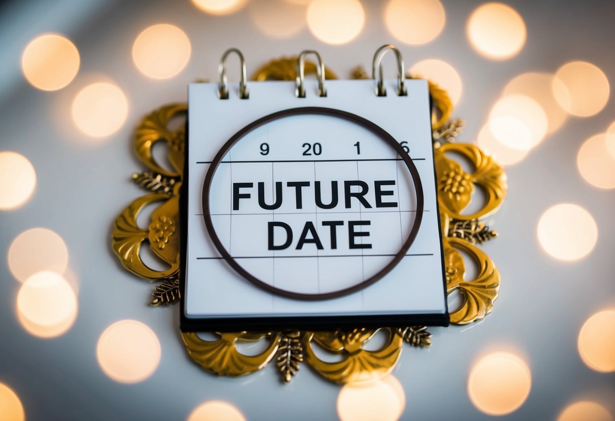 A calendar with a circle around a future date, surrounded by decorative elements