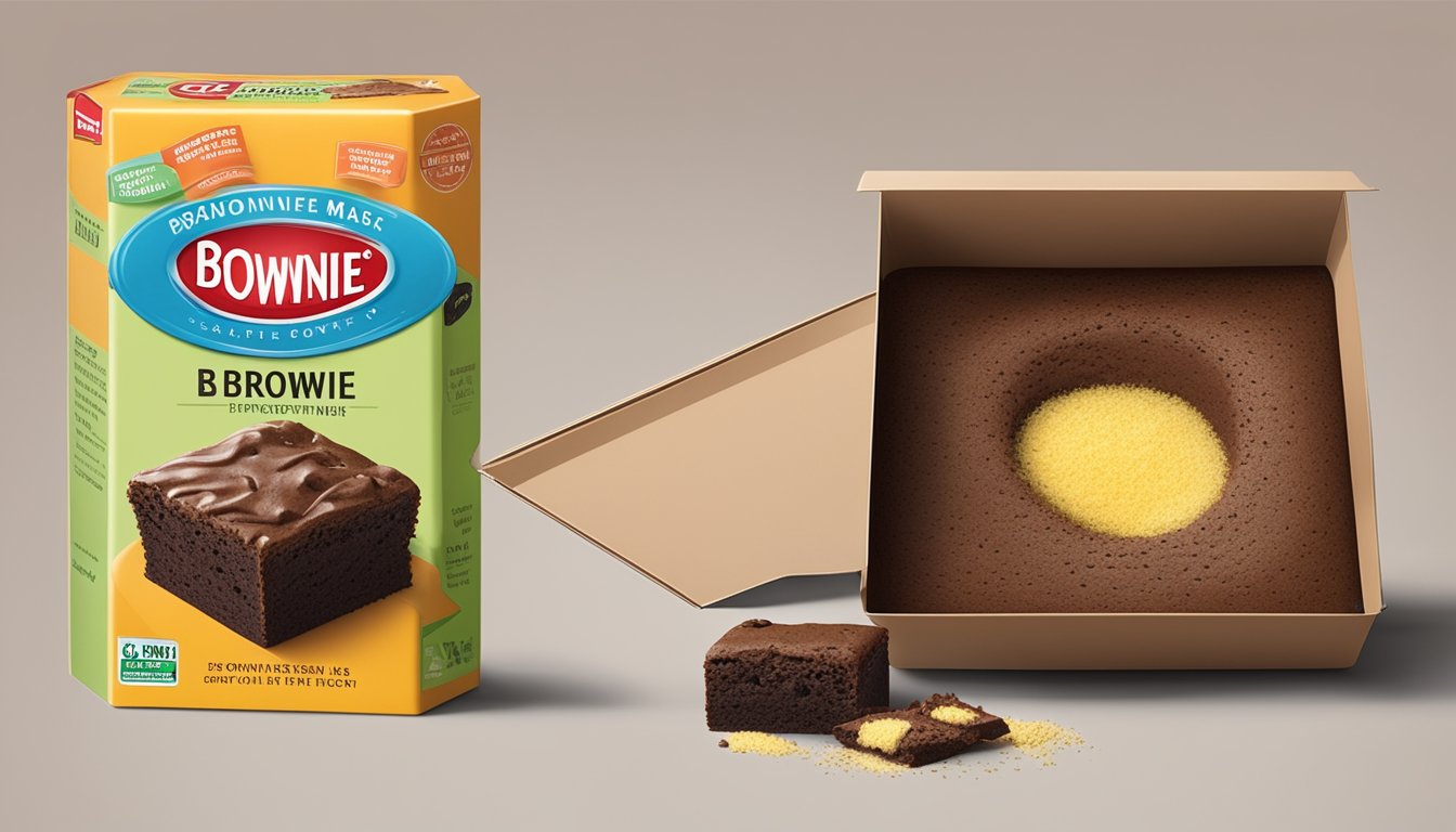 An open box of brownie mix with visible mold and a pungent odor