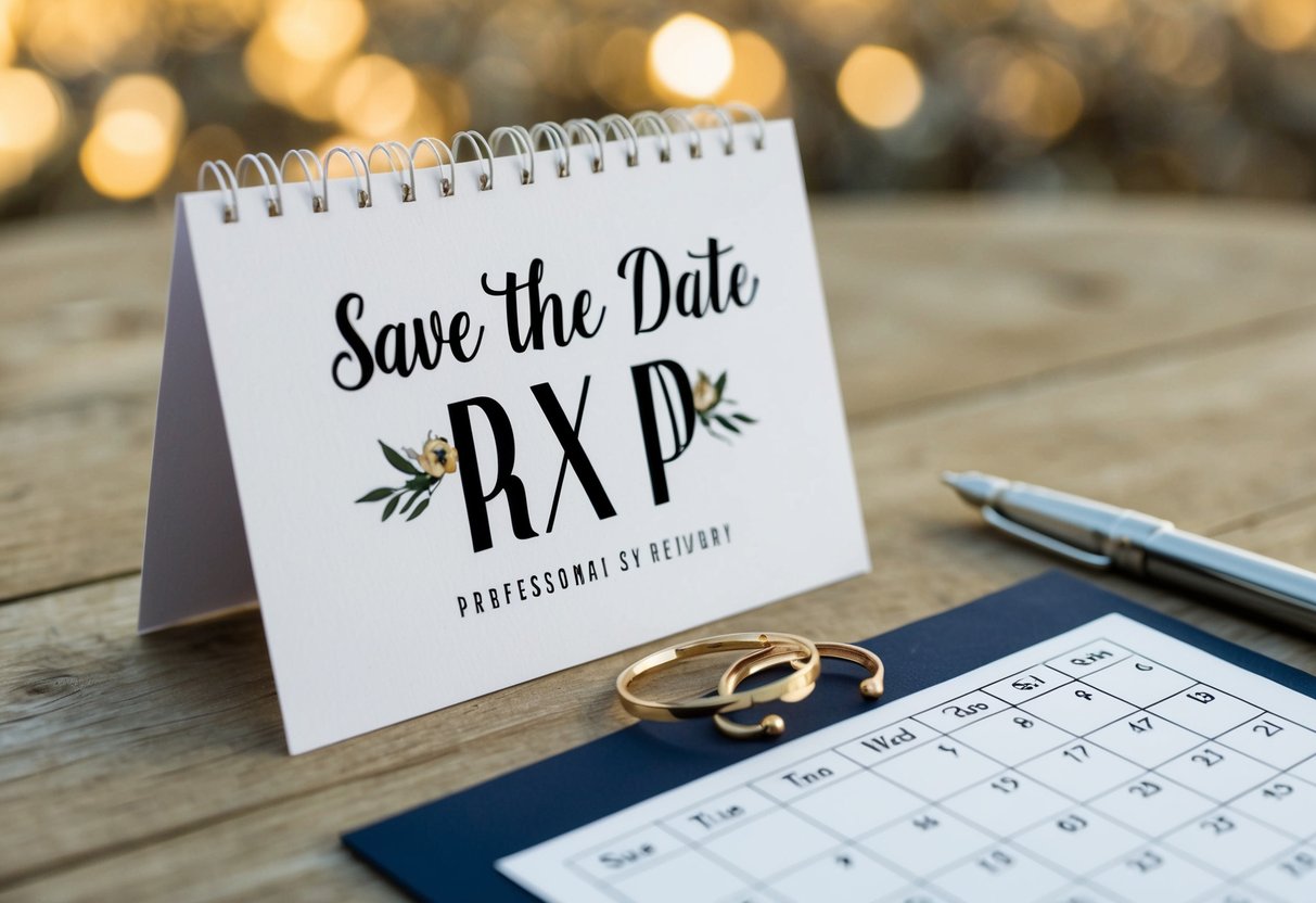 A save the date card with an RSVP request and a calendar with a circled date