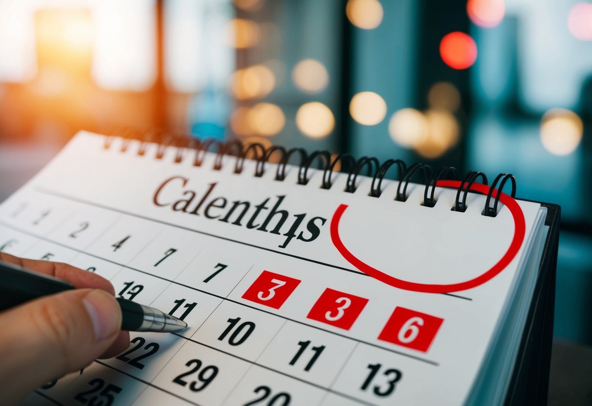 A calendar with the date six months in the future circled in red