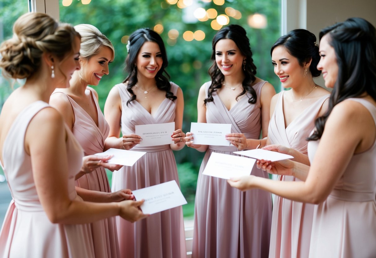 Bridesmaids receiving invitation cards in the mail