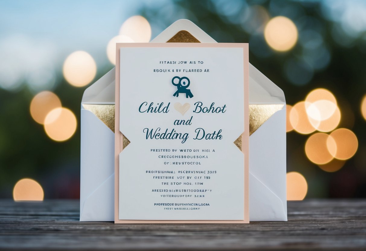 A wedding invitation with a crossed-out child symbol