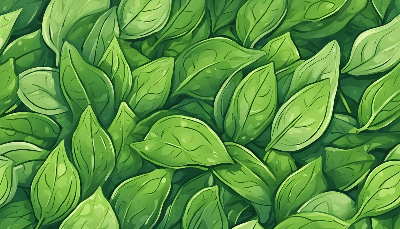 A bunch of unripe spinach leaves surrounded by question marks