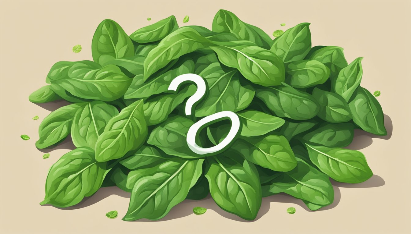 A pile of unripe spinach leaves next to a question mark