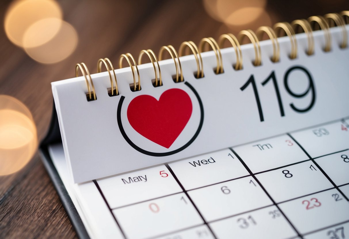A calendar with a circled date and a heart-shaped symbol