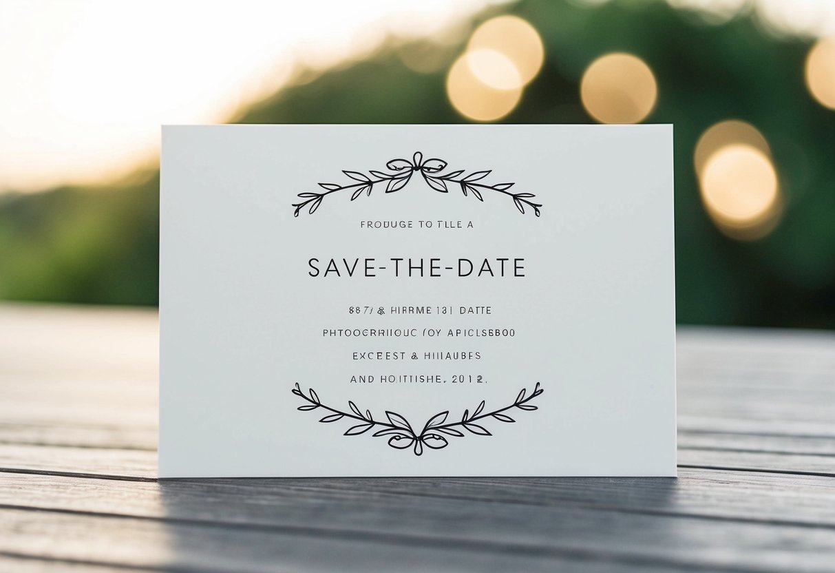 A save-the-date card with elegant, minimalist design and a formal, traditional feel