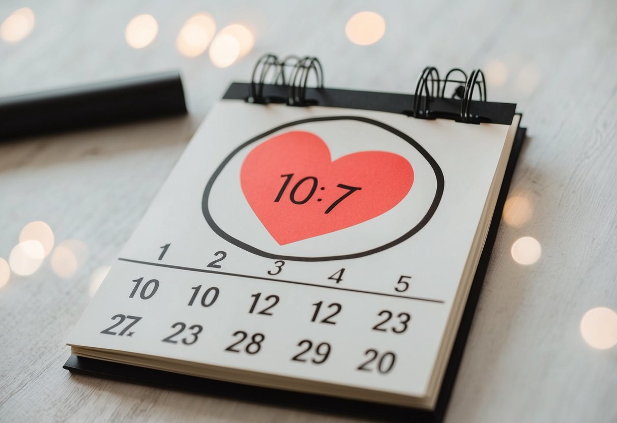 A calendar with a circle around a specific date and a heart drawn on it