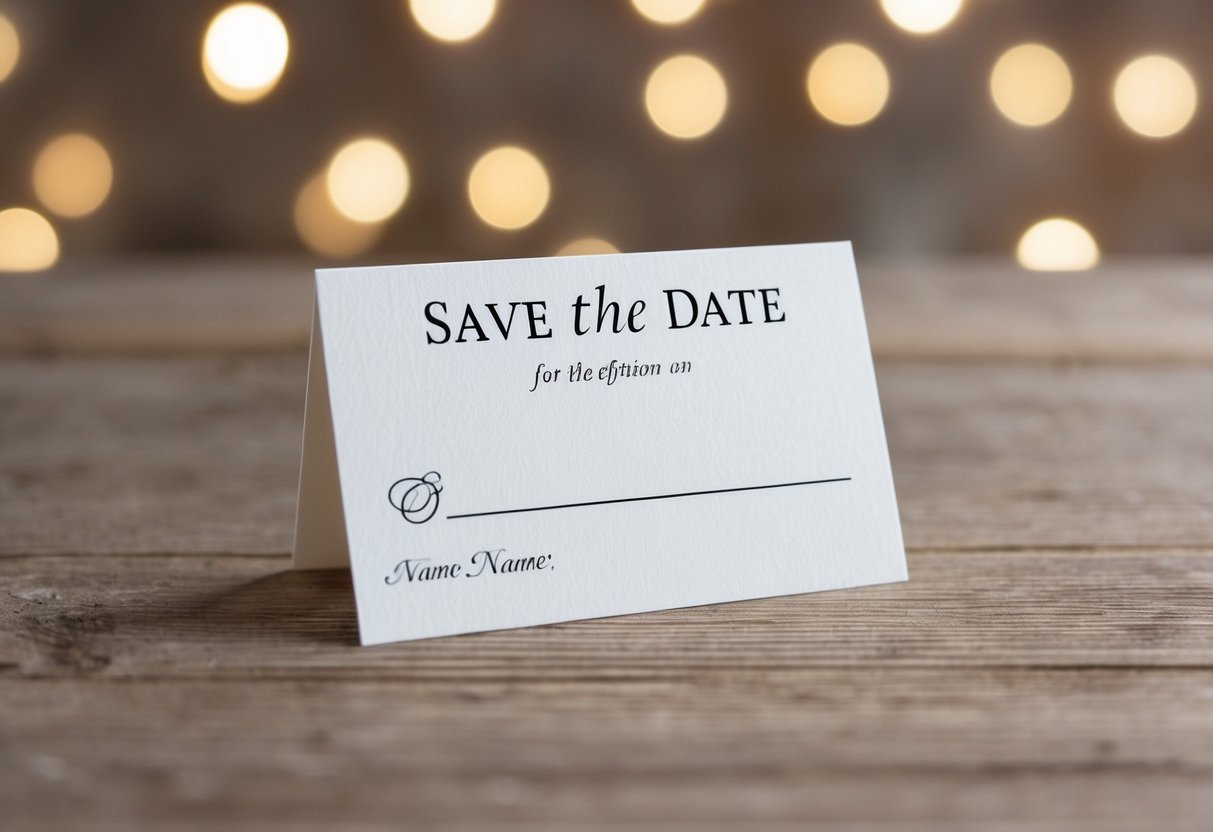 A blank save the date card with space for a name