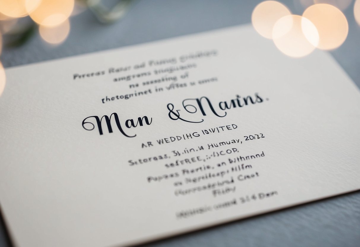 A couple's names written on a wedding invitation, with the man's name listed first