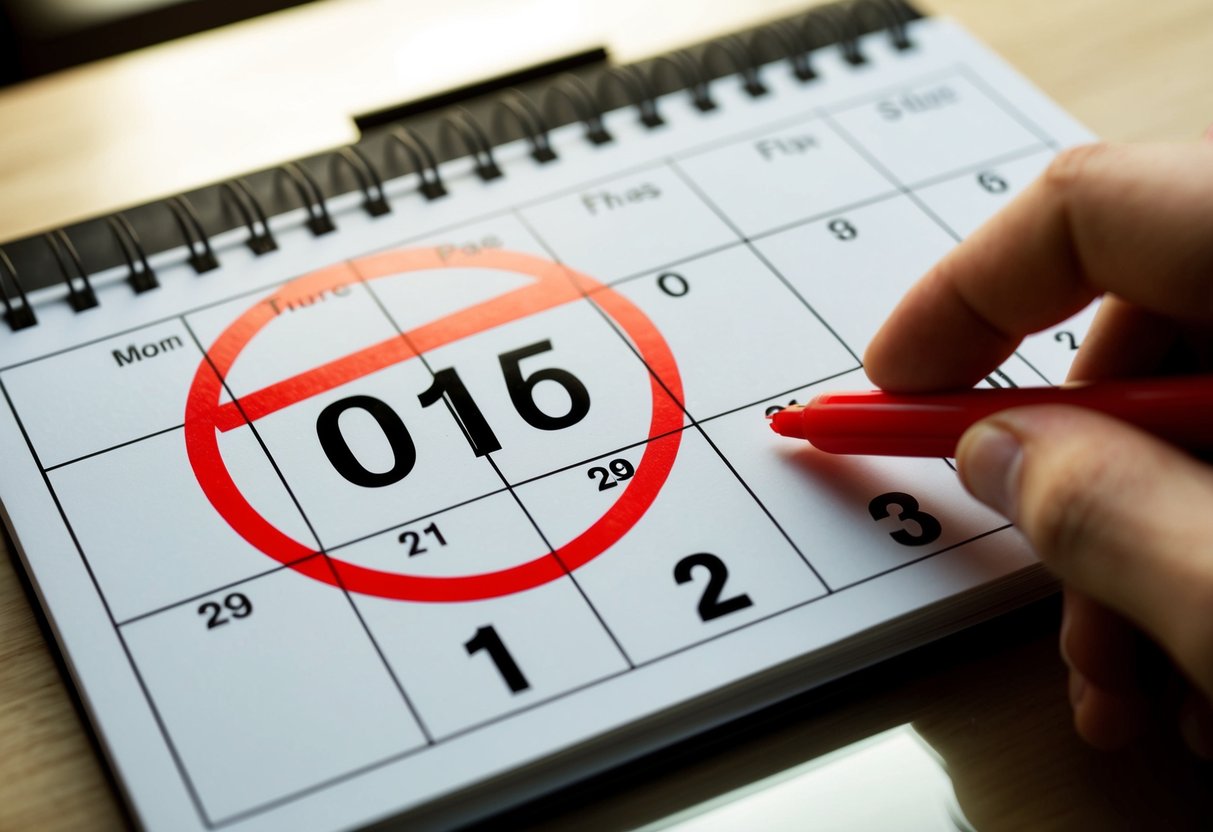 A calendar with a red circle around a date crossed out