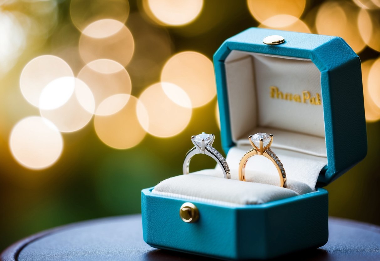 A jewelry box with two engagement rings, one for each partner