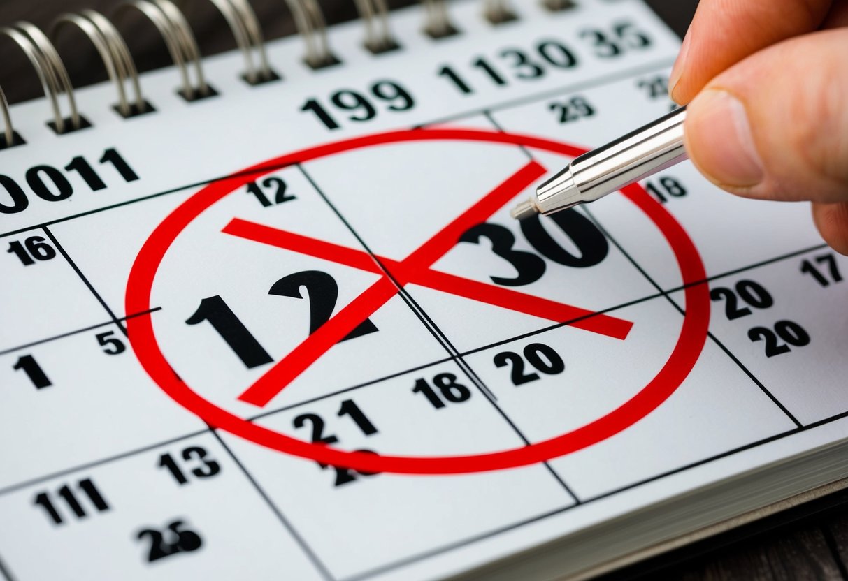 A calendar with a red circle around a date, crossed out and a new date written in