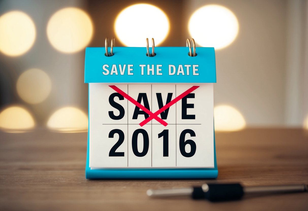 A calendar with a crossed-out date marked too early for a save the date