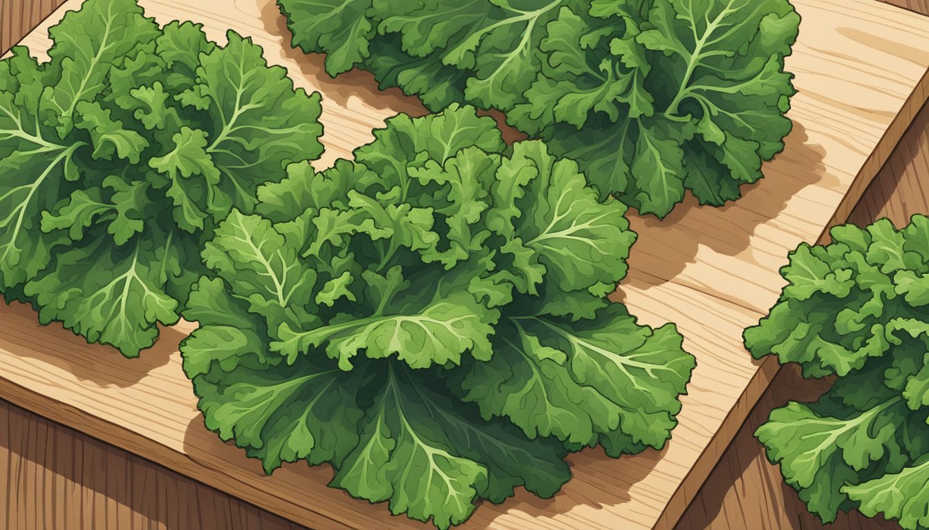 A pile of unripe kale leaves sits on a cutting board, with a question mark hovering above them