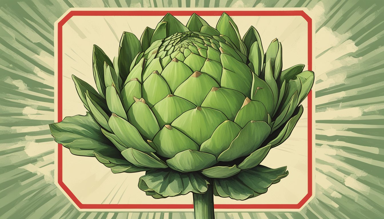 An unripe artichoke with a warning sign and a red "x" over it