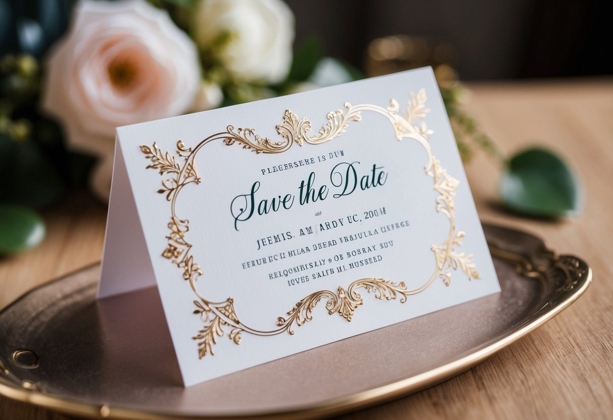 A beautiful save the date card with elegant design and space for RSVP information