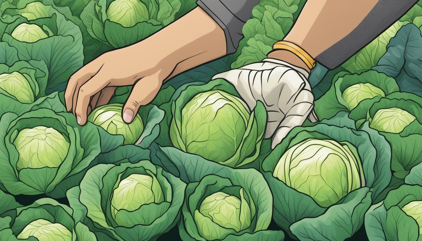 A person inspecting unripe cabbage for safety