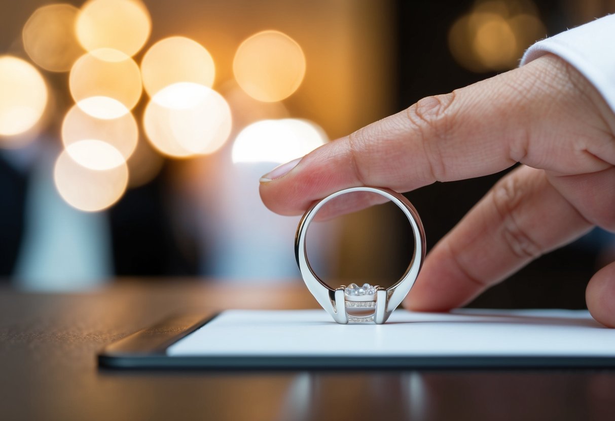 A wedding ring being slipped off a finger and placed on a table