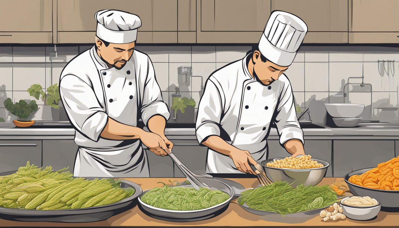 A chef examines crosnes, washing and slicing them for cooking