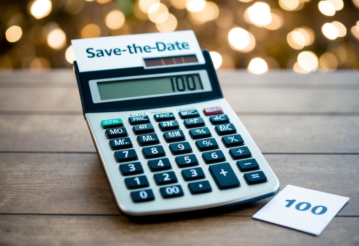 A calculator displaying the quantity "100" and the price for "save-the-date" cards in bulk orders