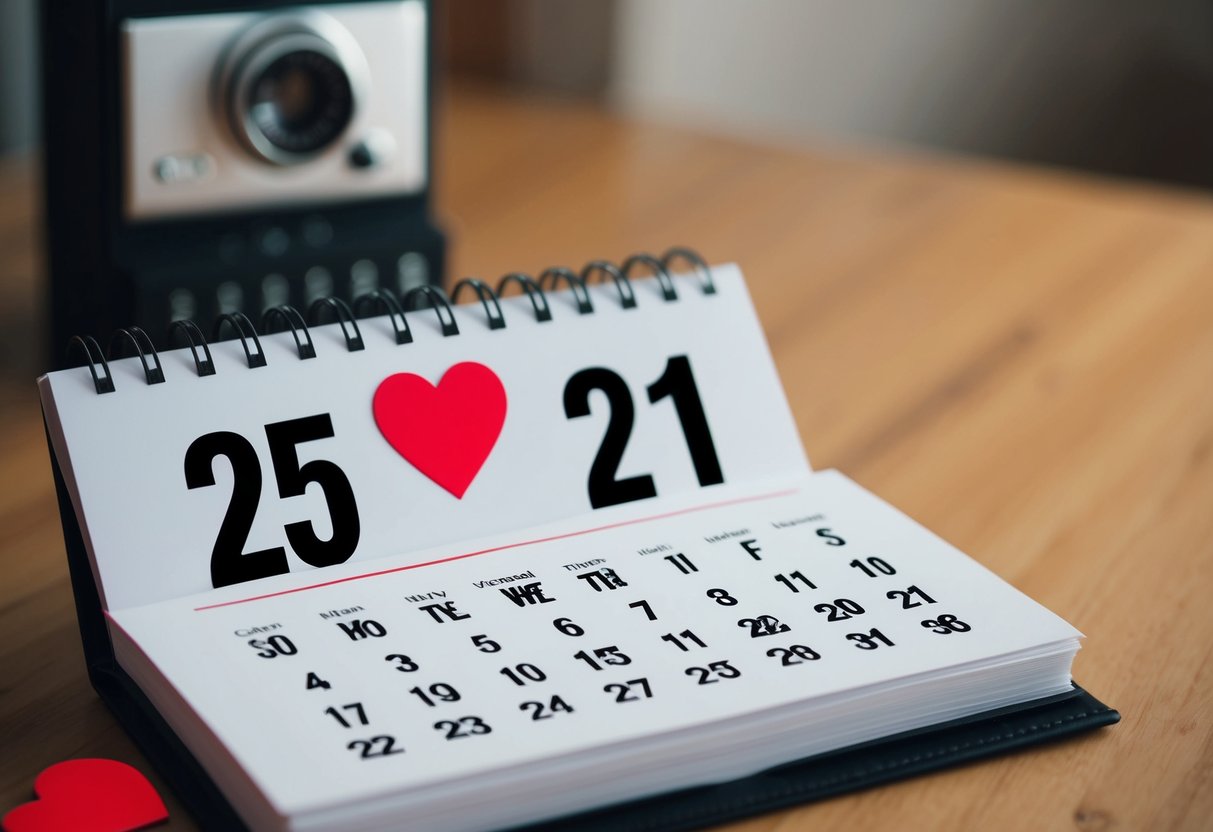 A calendar with a heart-shaped sticker marking the date