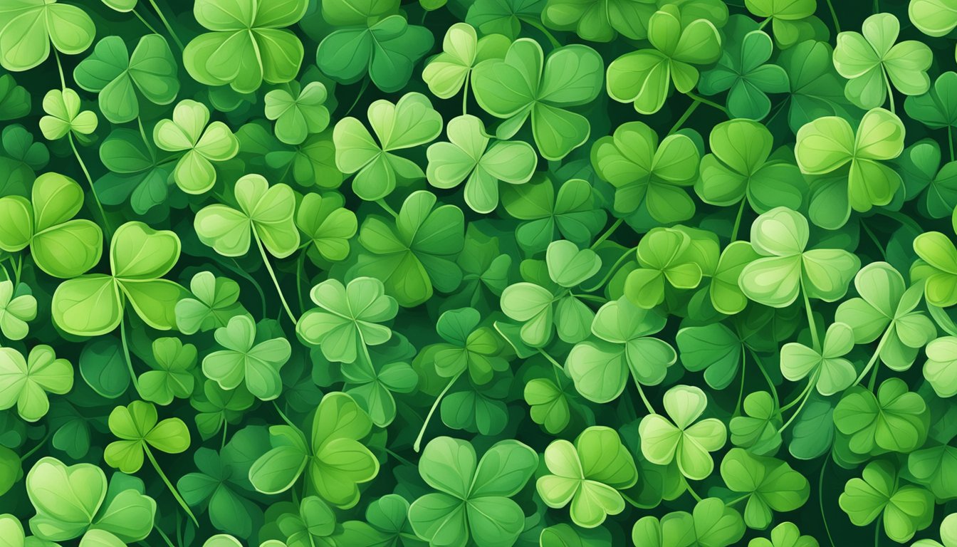 A close-up of fresh clover leaves and stems, with a focus on the vibrant green color and delicate texture