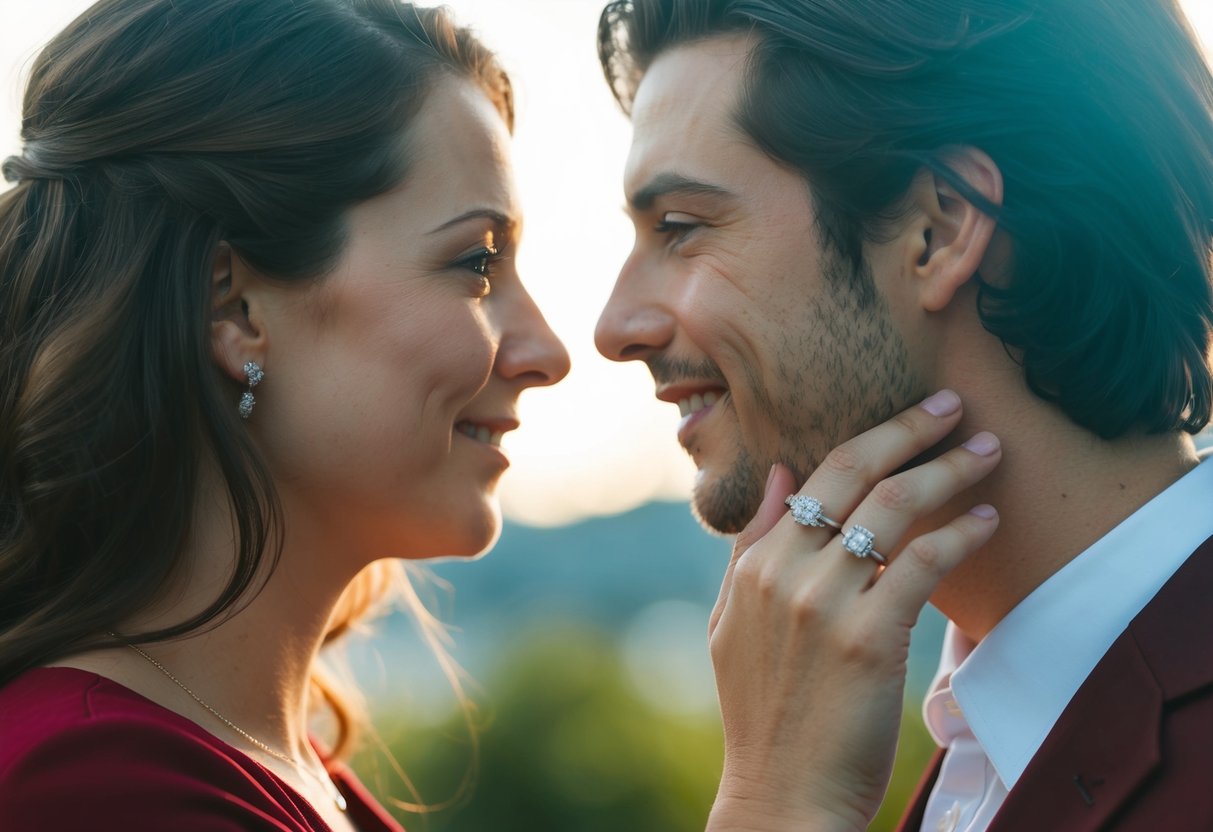 A couple facing each other with rings exchanged