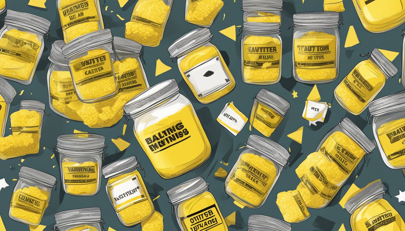 A jar of raw butter surrounded by warning signs and caution tape