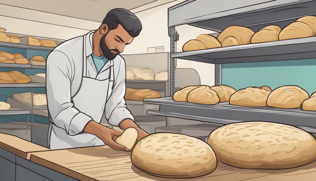 A bag of expired yeast next to a fresh batch of dough, with a concerned baker looking at the expiration date