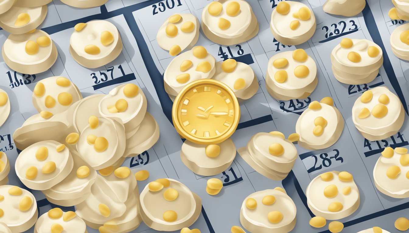 A pile of expired white chocolate chips sitting next to a calendar showing the past date