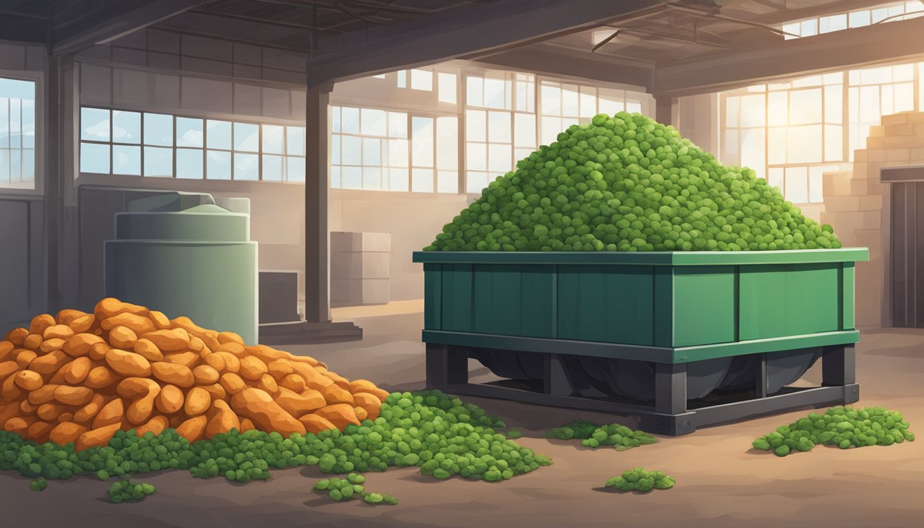 A pile of unripe sweet potatoes next to a storage area with proper ventilation and temperature control to prevent spoilage