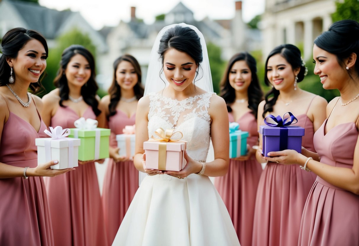 The bride purchases gifts and pays for pre-wedding events for her bridesmaids